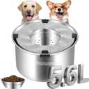 Set Of 2 Dog Water Bowl Stainless Steel 5.6 L/190 Oz No Spill Water Bowls 1.5 Gal Large Capacity No Splash Slobber Stopper Slow Drinking Spill Proof Bowls for Messy Drinkers, Including Pet Food Bowl