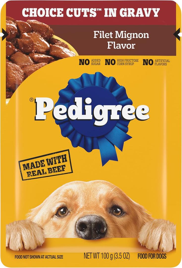 Pedigree Choice Cuts in Gravy Wet Dog Food, Adult Soft Wet Dog Food, Filet Mignon Flavor, 3.5 oz. Pouch (1 Count (Pack of 1) Best By: 01-28