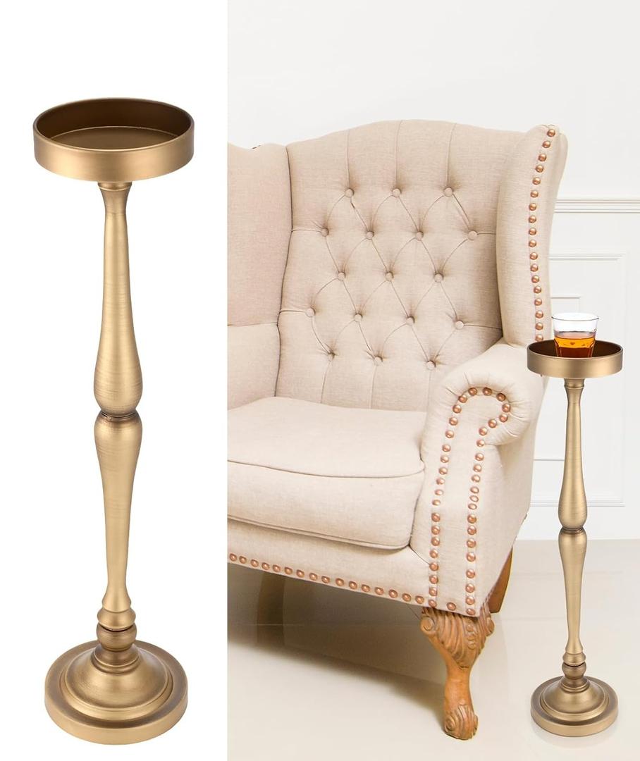  Round Martini Drink Table for Small Spaces Nightstand Living Room Bedroom Side Table Drink Stand Cocktail Pedestal End Vintage Metal Decor, 5.74x5.74x25.98''(Brass) 1 Pc