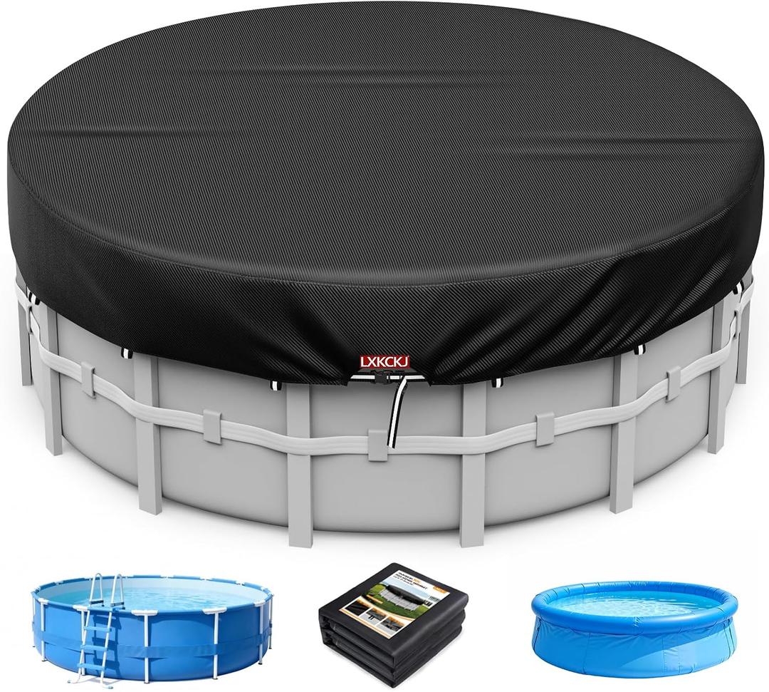 LXKCKJ 8 Ft Round Pool Cover, Solar Pool Covers for Above Ground Pools, Stock Tank Pool Covers Protector with Accessories, Round Hot Tub Cover Ideal for Waterproof and Dustproof (Black)