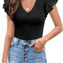 DOROSE Womens Summer Tops Sexy V Neck Casual Ruffle Short Sleeve Shirts Blouses (XXLarge, Black)