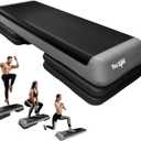 Yes4All Adjustable Workout Aerobic Exercise Step Platform Health Club Size with 4 Adjustable Risers Included and Extra Risers Options - Gray Black