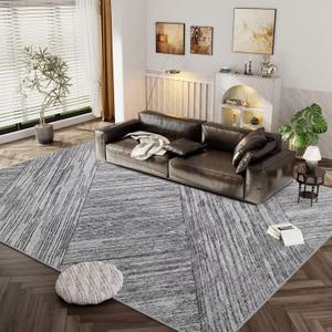 Washable Modern Area Rug - Lineism Style Washable Rug 6X9 for Living Room Kitchen Office Entryway, Soft Modern Home Decor, Non Slip and Low Pile, Black