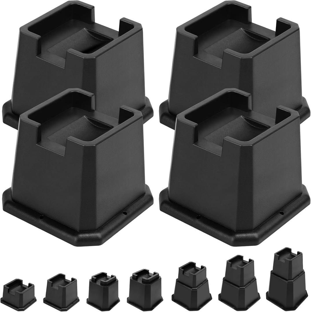 shouwuhho Bed Risers 3 inch, Furniture Risers Elevation in Heights 3 Inch Heavy Duty, Bed Lift Risers for Caster Wheels or Posts of Bed Table Couch, Support up to 6000 lbs, Black, 4 Pack