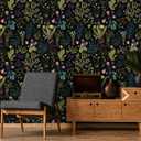 VEELIKE Black Herbs Floral Peel and Stick Wallpaper Floral Wallpaper for Bedroom Bathroom Accent Wall 17.7''x118'' Dark Whimsical Botanical Flower Wall Paper Prepasted Self Adhesive Contact Paper