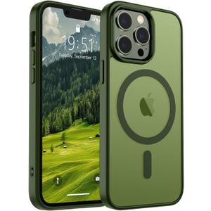 SUPFINE Magnetic for iPhone 13 Pro Max Case (Compatible with MagSafe) (Military Grade Drop Protection) Slim Translucent Matte Shockproof with Anti-Fingerprint Phone Case,Cangling Green