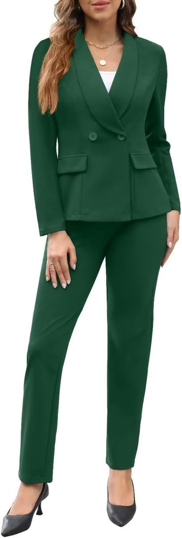 Women's Fall Business Pant Suit Long Sleeve Formal 2 Piece Blazer Set Casual Office Work Outfits 2024 (Medium, Green)