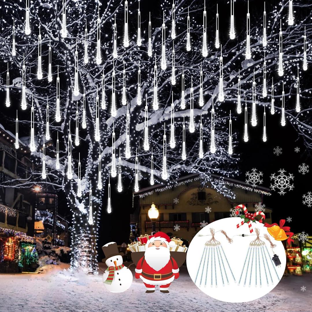 2 Pack Christmas Decorations Lights Outdoor, Extendable Meteor Shower Lights with Timer, Total 384LED 30cm 16 Tubes Indoor Outdoor Snow Cascading String Light for Xmas Garden Party Decor (Cool White)