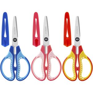 6'' Kids Scissors for Ages 6+,Blunt Tip with Cover Scissor 3 Pack | Ambidextrous for Right & Left Hand, Soft Grip Handles,Premium Stainless Steel,Suit for School,Home,Office,Craft Use