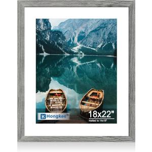 Hongkee 18x22 Frame, 18 x 22 Rustic Grey Wood Style (14x18 Mat, 1 Pack), 18X22 in