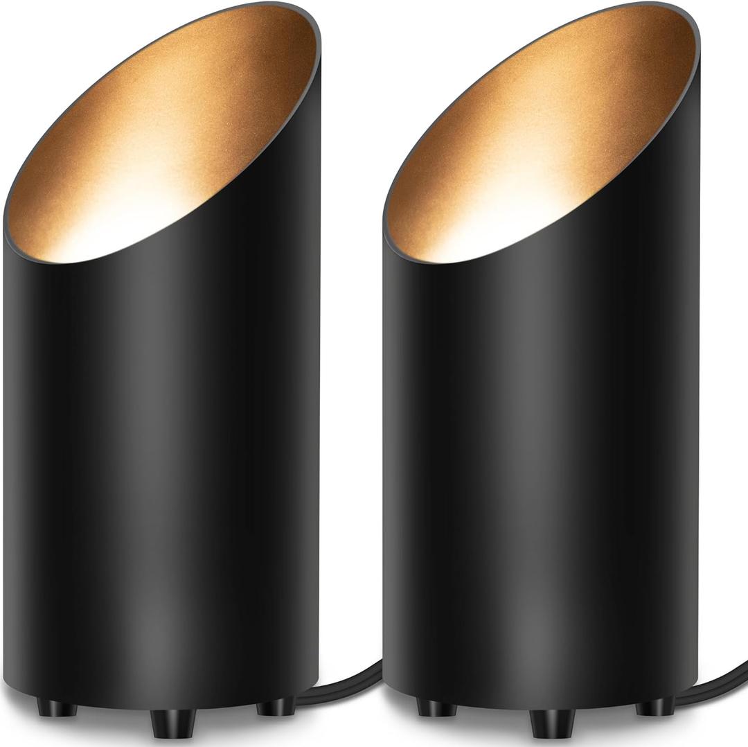 SUNVIE 2 Pack Up Lights Indoor Floor Can Light Uplighting Indoor Spotlight with 2700K GU10 Bulb Accent Lighting Floor Uplighting for Home Plant Picture, UL Listed 5.9 FT Plug Cord & Foot Switch (Black)