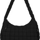 Quilted Puffer Tote Bag Puffy Crossbody Shoulder Bag with Zipper, Nylon Hobo Handbag Travel Carryall Bags for Women Girls (Medium, Black)