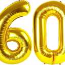 Gold Number 60 Balloon 40 inch, 60 Number Balloons, 60th Gold Birthday Decorations, 60 Year Old Women Men Golden Party Supplies