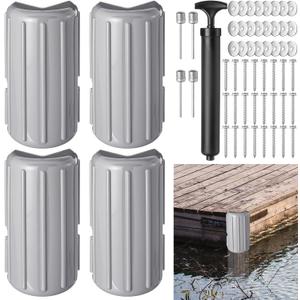 Timtin 4 Pack Dock Bumpers Dock Corner Bumper Fender Inflatable Marine Corner Protection UV Resistant PVC Stainless Steel Mounting Hardware with Pump 8" x 16" for Edge Straight Protect Boat