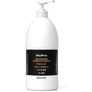 Nicpro White Large Outdoor Acrylic Paint Set (69 oz, 2040 ml) Rich Art Painting Supplies Non Toxic Multi Surface Paint for Canvas, Wood, Leather, Fabric Stone Craft, Concrete, Wall, for Beginners, Artists & Adults with Pump (69 Fl Oz (Pack of 1))