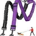 Double Dog Leash - 360Swivel Tangle Free Splitter Attachment, 2 Dogs Multi-Functional Leashes, Dual Rope for Outdoor Walk Train Small Medium Large Two Pet, Purple