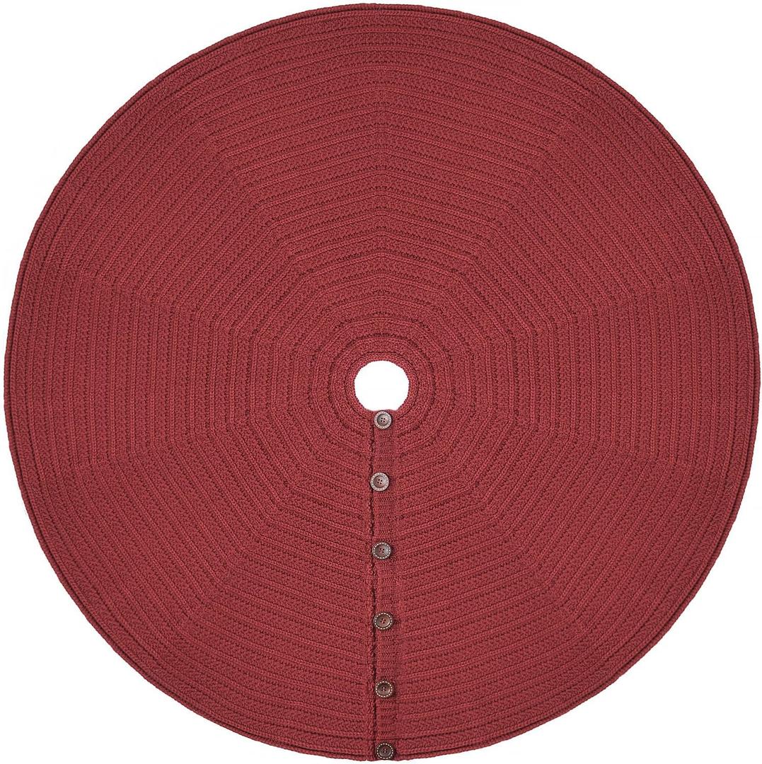 36-Inch Rib Knit Christmas Tree Skirt with Oak Buttons, Burgundy