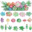 HEY FOLY 18 Pcs Artificial Succulents Mini Fake Plants Unpotted Faux Succulent, Small Plastic Succulents Assortment in Flocked Green Floral Decor for Party, Cake, Garden & Outdoor (Pink)