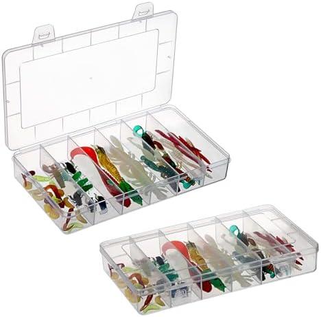 JUXYES 2Pack Plastic Small Fishing Tackle Box Organizer with 6 Compartments, Clear Mini Fishing Tackle Storage Boxes with Dividers, Transparent Fish Pocket Tackle Storage Box Lure Box