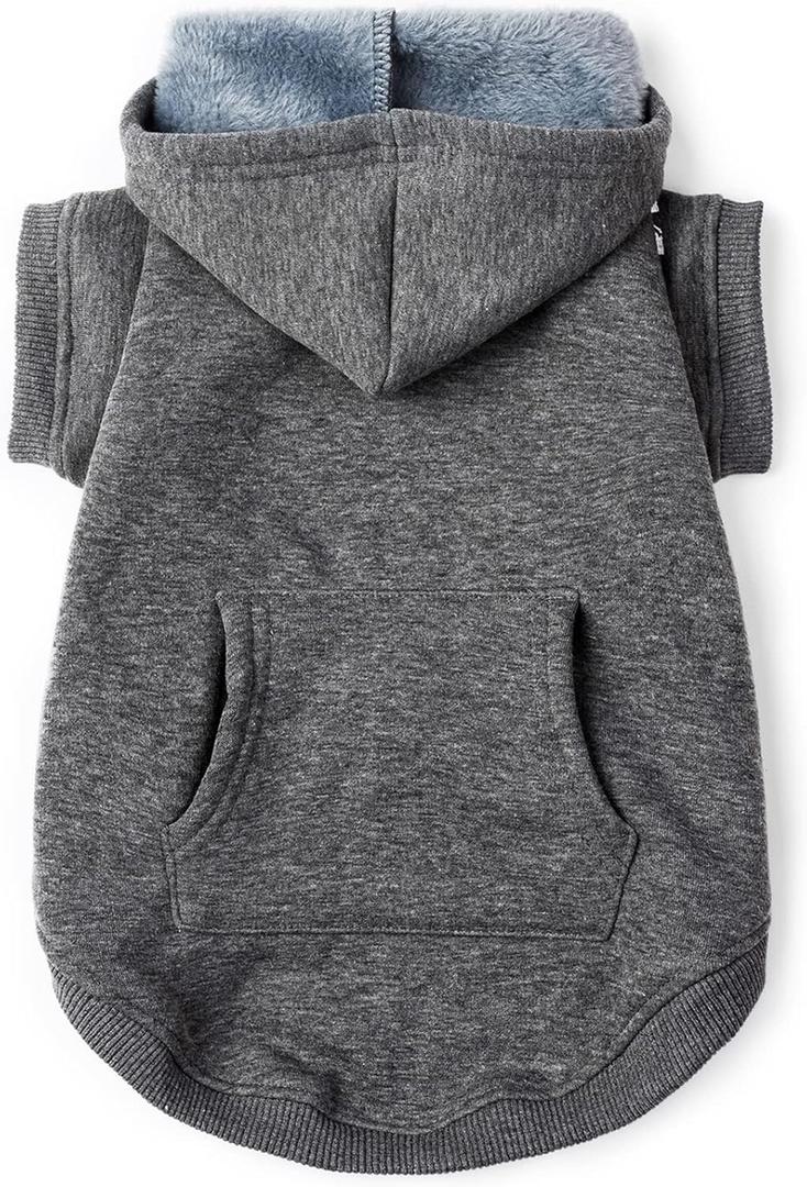 Koneseve Dog Hoodie Fleece Puppy Clothes Warm Sweater with Hat for Small Dogs Cat Hooded Shirt Kitten Pet Basic Hoodies Sweatshirt with Pocket Doggie Soft Winter Coat Apparel (Grey; L) (L-(9~17lb) | Chest(~17.7"))