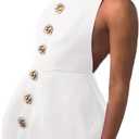 Women's Elegant Halter Sleeveless Tweed Mini Dress Rose Open Back Party Club Cocktail Evening Dresses (Medium, White)