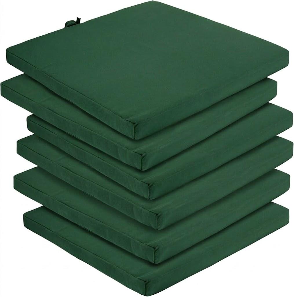 6 Pack Patio Outdoor Chair Cushions with Ties, Seat Pads Mat, Waterproof Removable Cover, Comfort Memory Foam Nonslip for Garden Deck Picnic Beach Poo