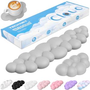 TECKNET Cloud Keyboard Wrist Rest Set, Cloud Wrist Rest with Non-Slip Base, PU Leather Wrist Pad for Keyboard with Ergonomic Memory Foam for Computer Laptop Office Gaming and Pain Relief, Grey