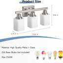 3-Light Bathroom Vanity Light,Brushed Nickel Vanity Lights with Square Frosted Glass,Modern Bathroom Wall Lights Fixtures Over Mirror,Wall Sconces Lighting for Bedroom Living Room,E26