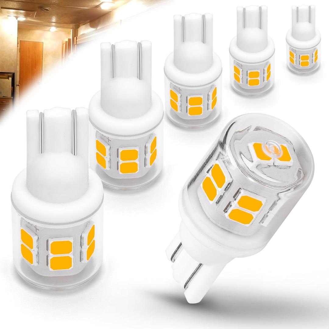 RV Trailer Landscape T10 921 194 922 912 168 12V Car Backup Reverse LED Lights Bulbs Width Lamp, Warm White 2700k, LED Replacement Camper Boat Trunk Map License Interior Ceiling Dome Light Bulbs, 5Pack (Warm white)