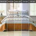 EWlinens Boho Queen Quilt Set - 100% Cotton Burnt Orange Quilts Queen Size, Bohemian Blue Lightweight Comforter Bedspread for Queen Bed, Soft Striped Geometric Quilt Bedding Set for All Season, 3pcs