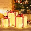 TOAOB Christmas Lighted Gift Boxes: Set of 3 Light Up Presents Christmas Decoration for Indoor Xmas Tree Outdoor Yard Holiday, Battery Operated Gift Boxes with Pre-lit 50 Warm White Lights