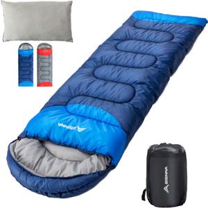 BISINNA Sleeping Bag with Pillow - 4 Season Backpacking Sleeping Bag Lightweight Waterproof Warm and Washable for Adults, Kids, Women, Men's Outdoors Camping, Hiking, Mountaineering (Left Zipper, Blue)