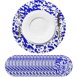 uxcell 16Pcs Blue Disposable Round Placemats, 33cm/13 Metallic Glitters Foil Thin Mesh Table Mats Pressed Foil Table Doilies Decor for Party Weddings Christmas Thanksgiving