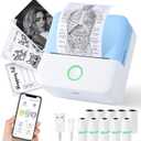 cudinham Print Pods Mini Printer, Thermal Inkless Sticker Maker with 10 Rolls Printing Paper, Pocket Printpod for Phone, Impresora Porttil for Notes, DIY, Compatible with iOS & Android (Blue)