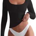 REORIA Womens Basic Square Neck Long Sleeve Shirts Double Lined Tops Tight Shirts Fall Outfits 2025 XL