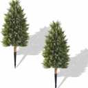 35" Artificial Cedar Topiary Ball Trees Set, 2 Pack Faux Cypress Plants UV Resistant Pine Shrubs Fake Bushes for Outdoor Indoor Front Porch Garden