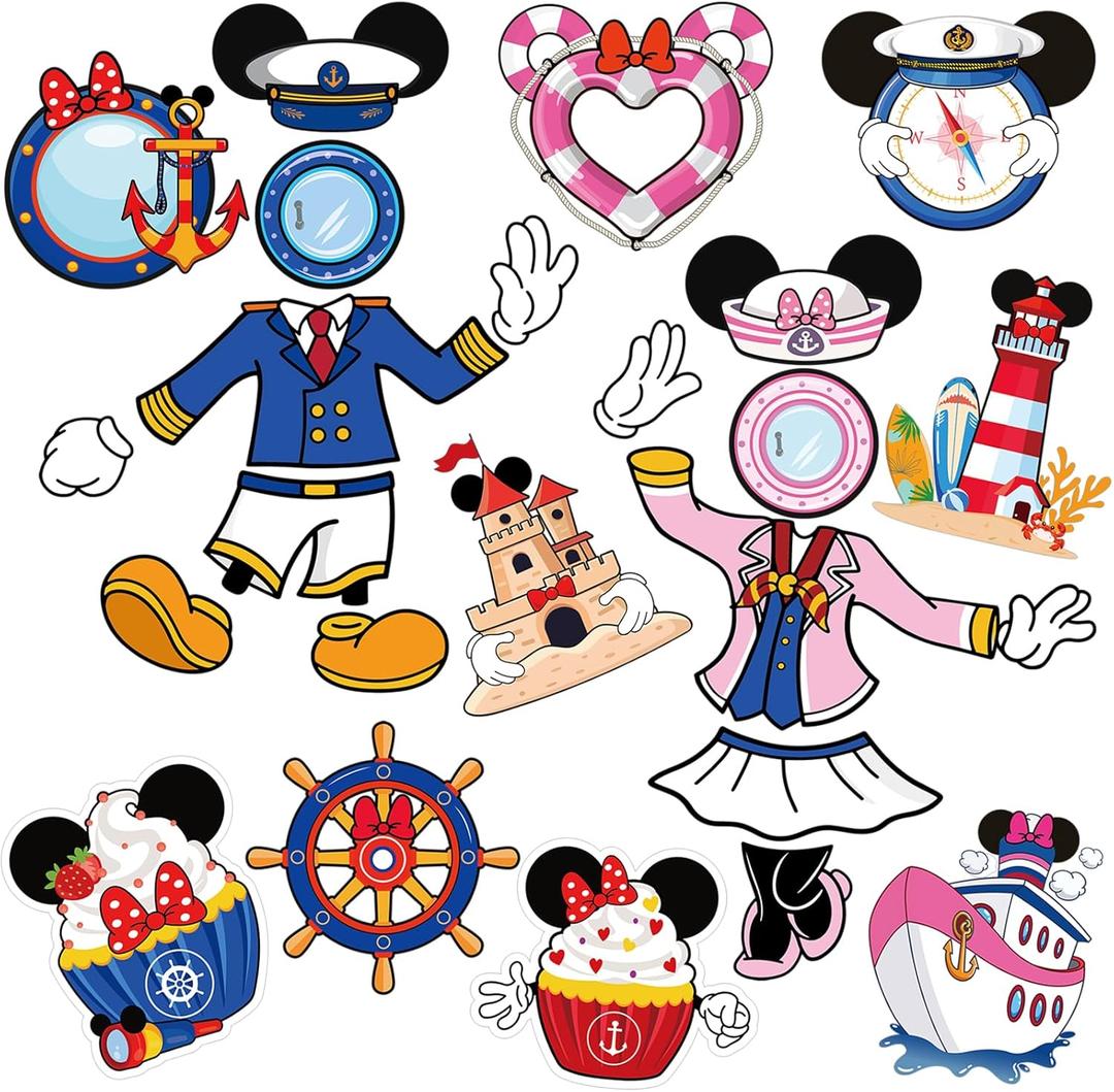 RiVolTa Mouse Cruise Door Magnets - 24 Pcs Cute Ship Cabin Decorations Magnetic Stickers Personalized Funny Cartoon Animal Anchor Stateroom Decals Carnival Birthday Holiday Party Accessories Car Decor