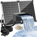POPOSOAP 55W Solar Pond Waterfall Spillway with Fountain Pump, 304 Stainless Steel Pond Spillway & Filtration System with 9.8FT Tubing for Garden Ponds Landscape Water Features-P5552Y
