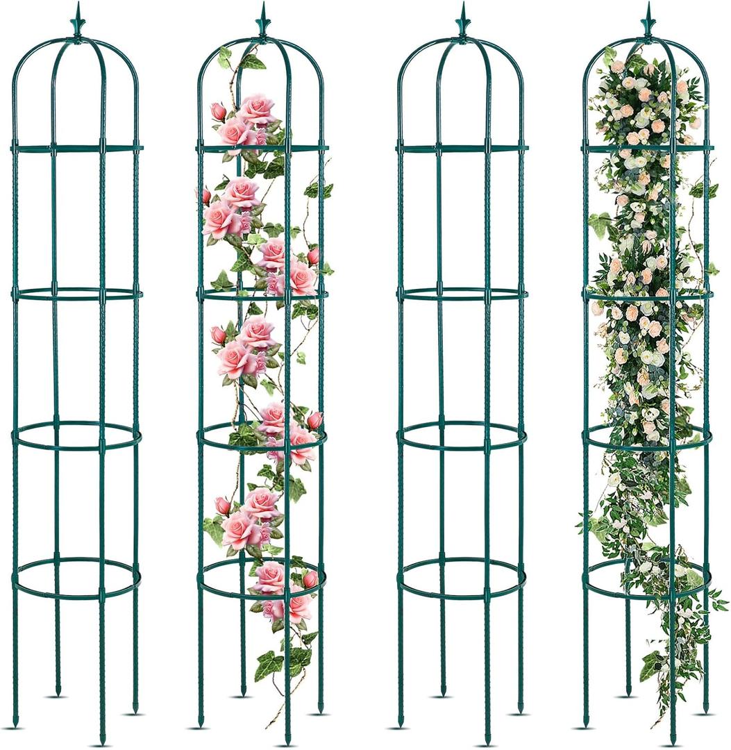 Tandefio 4 Pack 6 ft Garden Obelisk Trellis for Climbing Plants Outdoor Rustproof Rose Trellis Metal Plant Trellis Support Tower Obelisk Garden Trellis for Clematis Vine Jasmine Support Outdoor Indoor