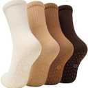 BELINO Pilates Socks for Women with Non Slip Grippers  Crew Socks for Yoga, Barre, Gym, Workout, Hospital 4 Pairs (6, Multicolor)