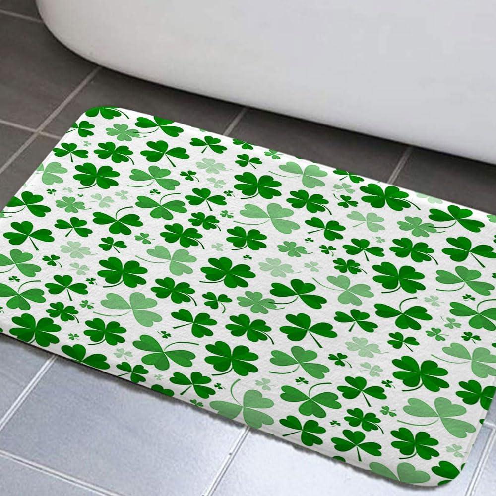 St. Patricks Day Bathroom Rugs, Green Clover Super Absorbent Bathroom Rugs Shamrock Bath Mat for Bathroom Irish Happy St Patrick's Day Shamrocks Spring Holiday Bath Mat Rug Bathroom Floor Mat(17"x29")