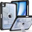 for iPad Air M3 11 Inch 7th Case 2025, for iPad Air M2 6th/5th/4th 11 Inch Case 2024/2022/2020, Clear Slim Heavy Duty Shockproof Cover with Pencil Holder Kickstand, Black