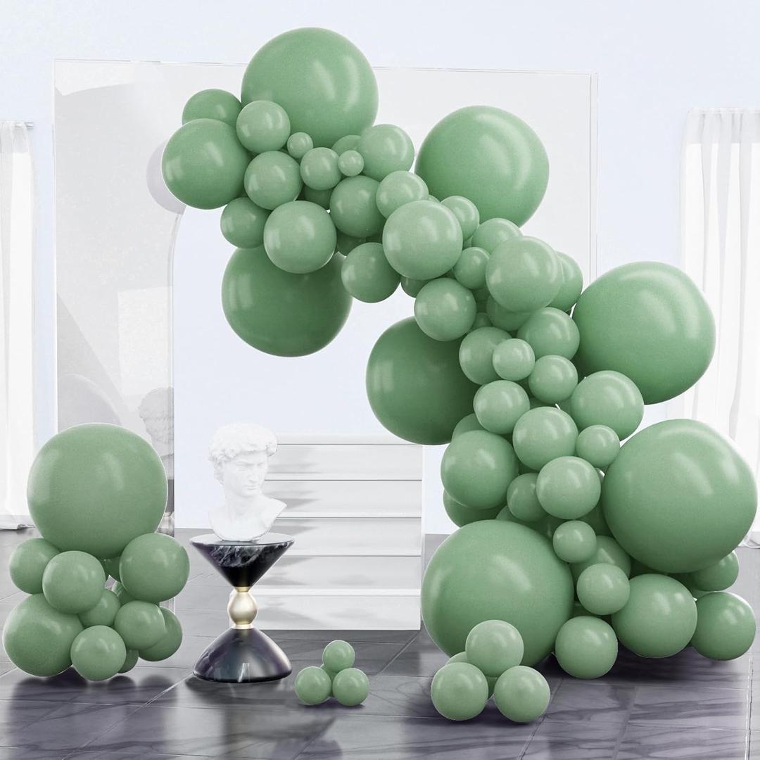 PartyWoo Dusty Green Balloons 100 pcs Different Sizes of 18 12 10 5 Inch Matte Sage Olive Boho Green Eucalyptus Latex Balloon Arch Kit Garland for Wedding Baby Shower Party Decorations Green-F03