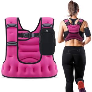 ZELUS Weighted Vest for Women Men, 6/8/12/16/20LB U-Shaped Ergonomic for Even Weight Distribution, Odorless Workout Vest with SGS Certification, Arm Pocket & Back Mesh Pouch for Training & Running (Pink)
