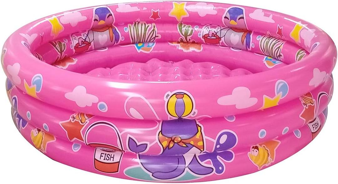 Big Summer 3 Rings Kiddie Pool, 48X12, Kids Swimming Pool, Inflatable Baby Ball Pit Pool, Small Infant Pool (Pink)