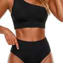 Holipick Women One Shoulder High Waisted Bikini Set Two Piece Tummy Control Swimsuits Full Coverage Bathing Suit, XL