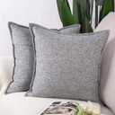 MADIZZ Set of 2 Linen Throw Pillow Covers 18x18 Inch Grey Soft Decorative Cushion Cover for Sofa Bedroom Pillow Shell