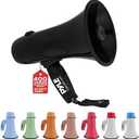 Pyle 20W Megaphone Bullhorn - Portable, Automatic Siren & Adjustable Volume, Projection Range Up to 400 Square Yards, Aux Input, Talk, Siren, Music, Whistle, & Record, Shoulder Strap (Black)