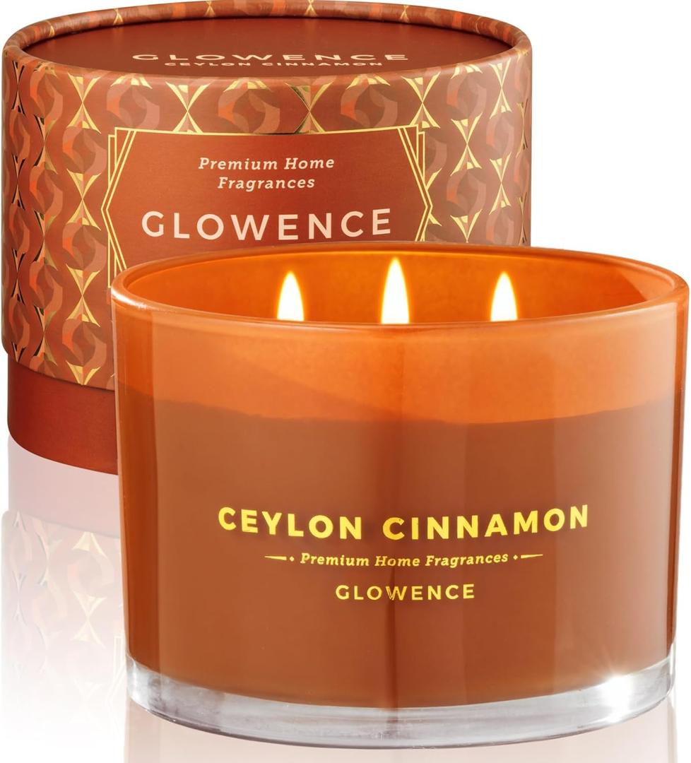 Luxury Cinnamon Scented Fall Candle - Housewarming Fall & Christmas Candle for Home - Elegant Gift for Women & Men - 100% Natural Soy Wax - Large 3 Wick Jar Candle - Up to 40 Hours Burning Time