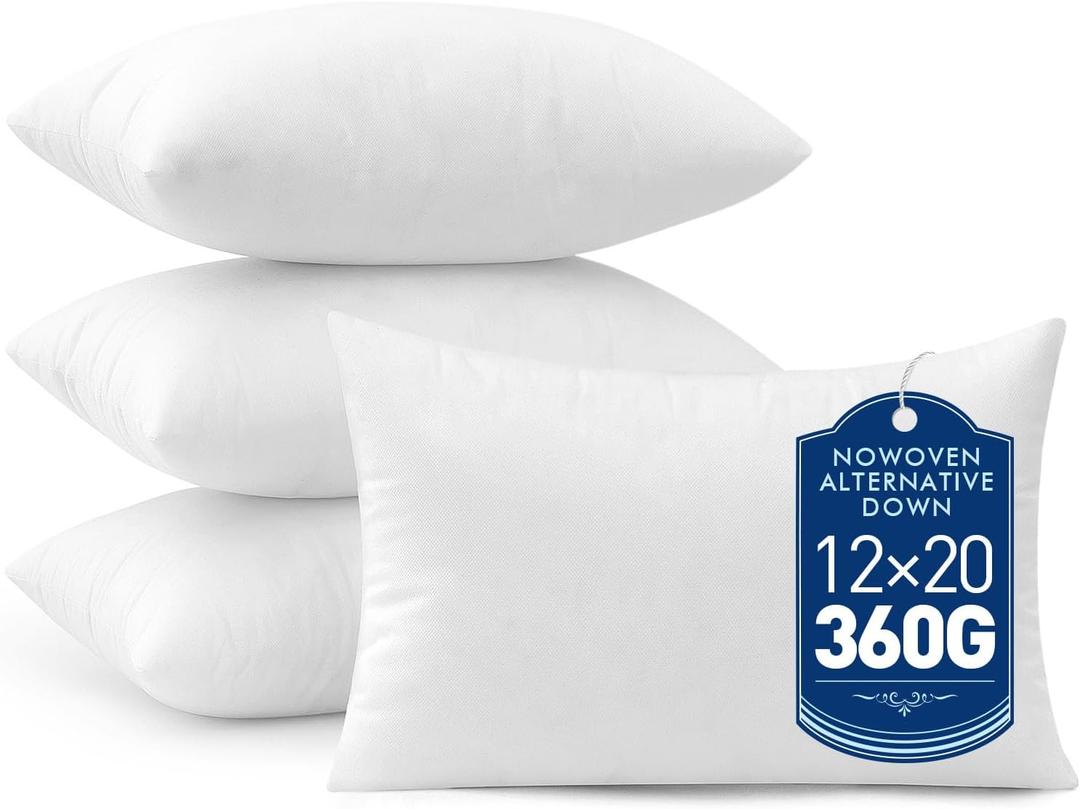MIULEE Set of 4 Throw Pillow Inserts 12x20 Inches, 100% Virgin Filling Nowoven Pillow Inserts for Couch Sofa Living Room